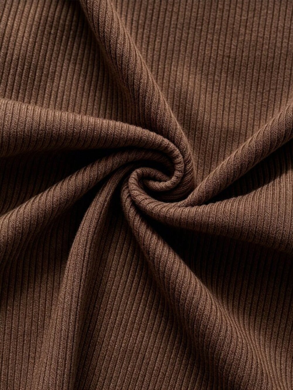 Coffee Brown Casual Women's French Knit V-Neck Waist-Defining A-Line Dress - Picture 5 of 5